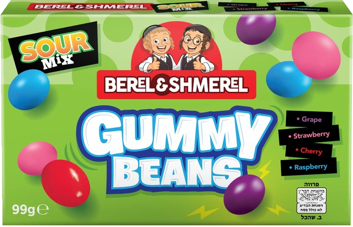 Berel & Shmerel Sour Mix Gummy Beans, 99g box